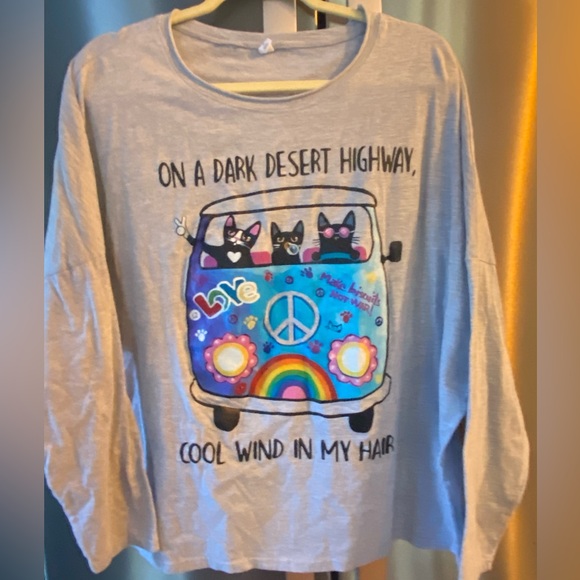 Adorable - On a dark desert highway... hippie cats in VW bus ❤️ LS Tee top 2XL - Picture 2 of 5